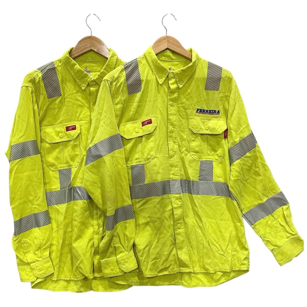 LAPCO FR Hi-Vis Flame Resistant Work Shirt L Reg Class 3 Safety Shirt Lot of 2